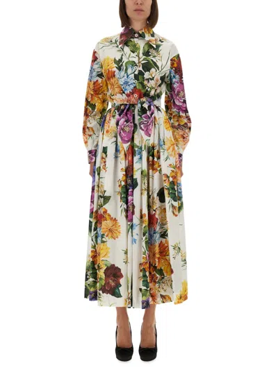 Dolce & Gabbana Multicolor Cropped Shirt With Tie Closure On The Front And All-over Floral Print In Multi