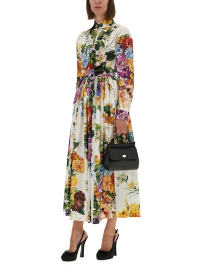 Dolce & Gabbana Multicolor Cropped Shirt With Tie Closure On The Front And All-over Floral Print In Multi
