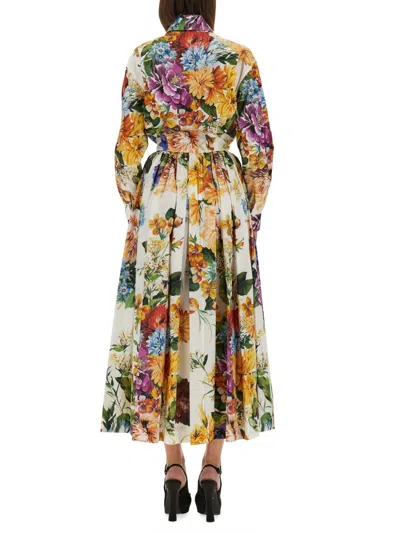 Dolce & Gabbana Multicolor Cropped Shirt With Tie Closure On The Front And All-over Floral Print In Multi