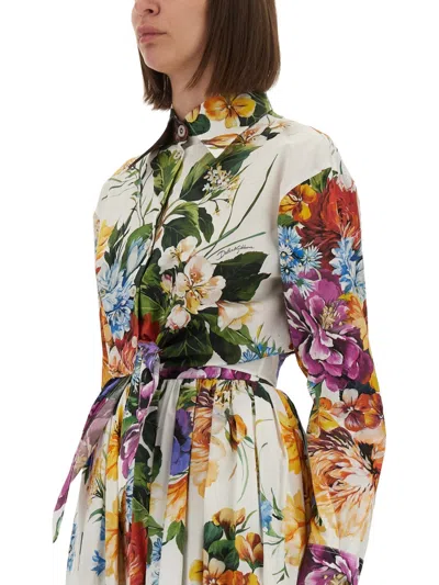 Dolce & Gabbana Multicolor Cropped Shirt With Tie Closure On The Front And All-over Floral Print In Multi