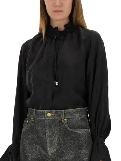 Ganni Shirt In Black Polyamide Polyester In Black