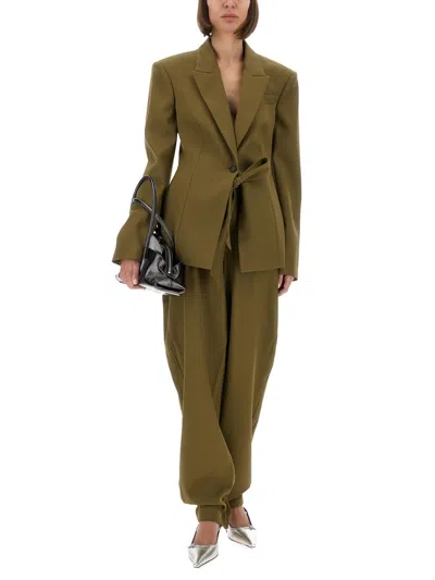 Attico Wool Gabardine Trousers High Waist Tie Wide Leg In Green