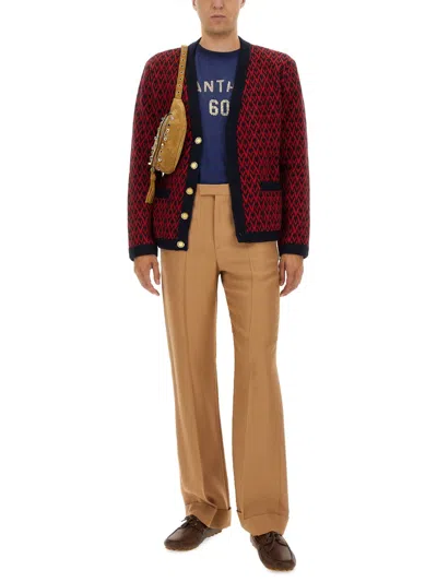 Valentino Tailored Gabardine Pants With Sharp Lapels In Brown