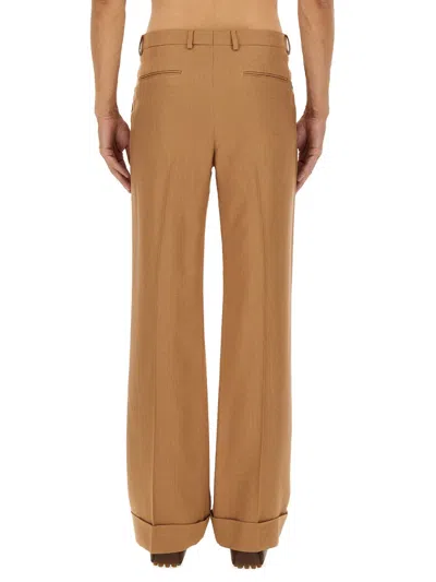 Valentino Tailored Gabardine Pants With Sharp Lapels In Brown