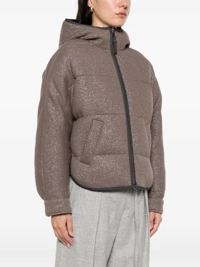 Brunello Cucinelli Long-sleeved Hooded Cotton Coat In Neutral