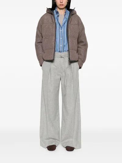 Brunello Cucinelli Long-sleeved Hooded Cotton Coat In Neutral