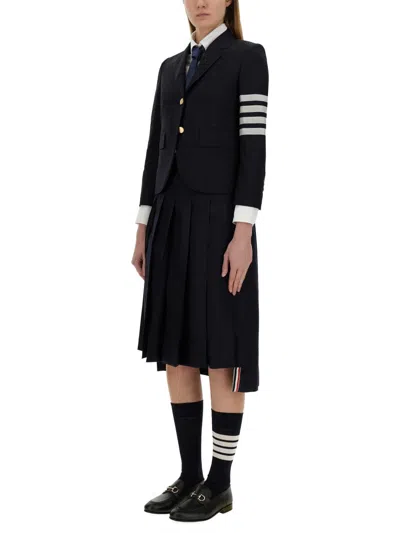 Thom Browne Mid-calf Pleated Skirt With Side Button Closure In Black