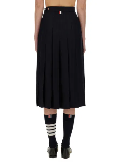 Thom Browne Mid-calf Pleated Skirt With Side Button Closure In Black