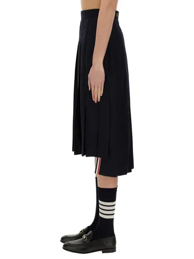 Thom Browne Mid-calf Pleated Skirt With Side Button Closure In Black
