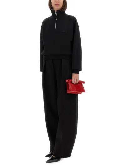 Jacquemus Grosgrain Sweatshirt With Turtleneck And Half-zip Closure In Black