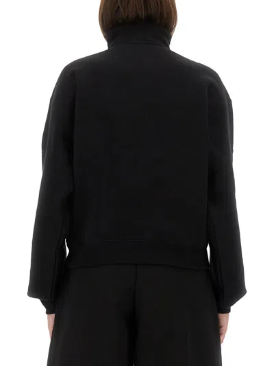 Jacquemus Grosgrain Sweatshirt With Turtleneck And Half-zip Closure In Black