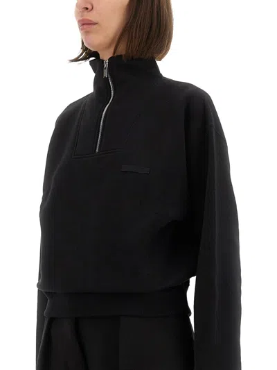Jacquemus Grosgrain Sweatshirt With Turtleneck And Half-zip Closure In Black