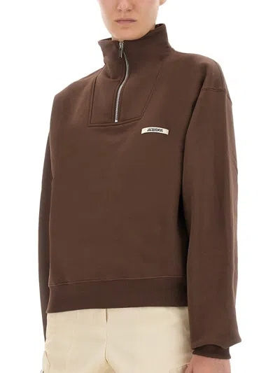 Jacquemus Grosgrain Sweatshirt With Turtleneck In Brown