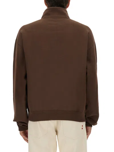 Jacquemus Grosgrain Sweatshirt With Turtleneck And Half-zip Closure In Brown