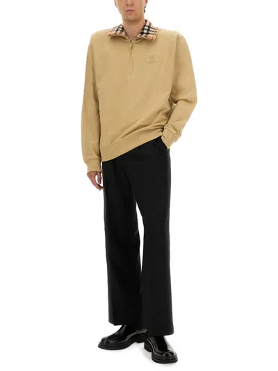 Burberry Half Zipper Sweatshirt In Brown