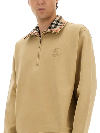 Burberry Half Zipper Sweatshirt In Brown