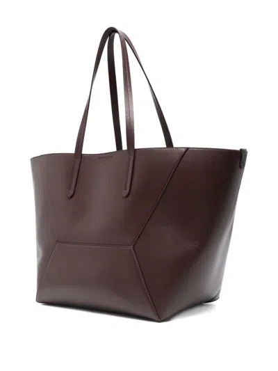 Brunello Cucinelli Bead-embellished Leather-trimmed Suede Tote In Red