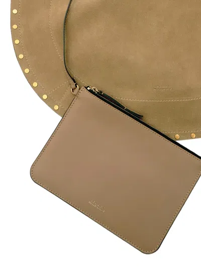 Isabel Marant Oskan Hobo Beige Shoulder Bag With Studs Trim In Suede Woman In Brown