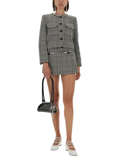 Self-portrait Houndstooth Wool Blend Mini Skirt In Gray