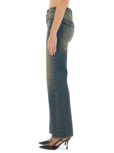 Moschino Cotton Denim Flare Pants In Blue