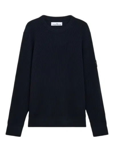 Stone Island Knit Crewneck Sweater In Full Rib Rws Wool Clothing In Blue