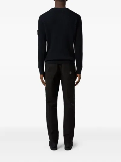 Stone Island Knit Crewneck Sweater In Full Rib Rws Wool Clothing In Blue