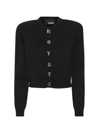 Rotate Birger Christensen Rotate Cropped Cotton Cardigan With Metal Logo Detail In Black