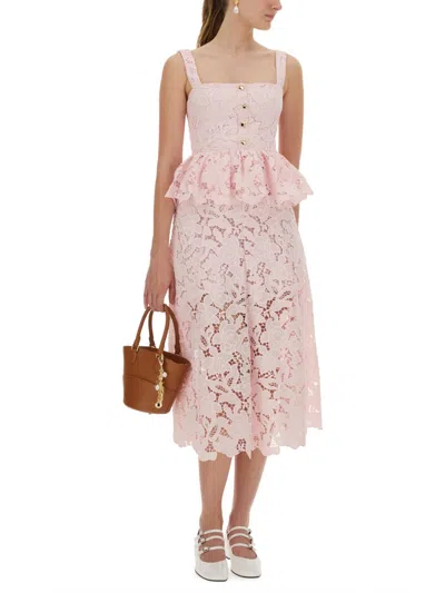 Self-portrait Lace Midi Peplum Dress In Pink