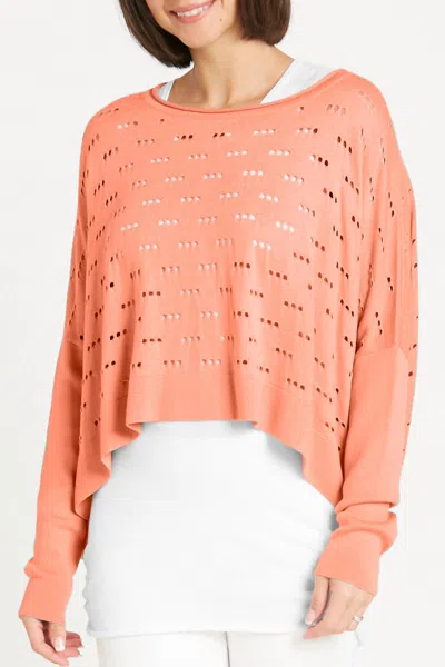 Planet By Lauren G Long 3 Hole Punch Sweater In Peachy In Pink