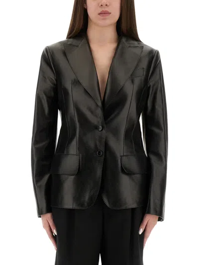 Tom Ford Wool Jacket With Notched Lapels And Front Pockets In Black