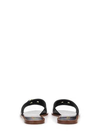 Dolce & Gabbana Black Calf Leather Bianca Slides