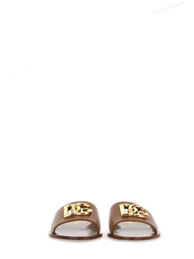 Dolce & Gabbana Camel Calf Leather Bianca Slides In Multi