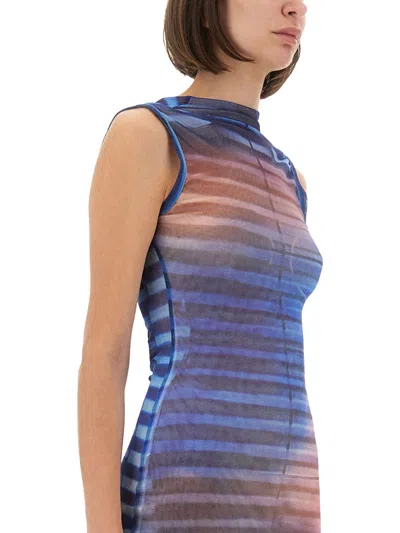 Jean Paul Gaultier Mesh Printed "air" Long Dress In Blue
