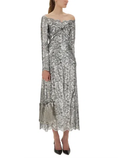 Rabanne Long Lace Dress In Gray