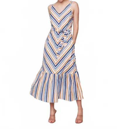 Charlie B Striped Linen Blend Maxi Dress With Sash In Denim In Blue