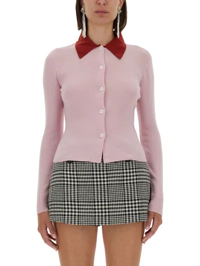 Self-portrait Merino Wool Cardigan In Pink