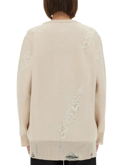 Mm6 Maison Margiela Mm6 By Maison Margiela Oversized Mesh Sweater With Worn Effect Details In Neutral