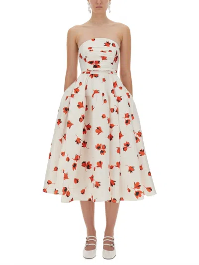 Self-portrait Floral-print Midi Dress With Fitted Bodice In White