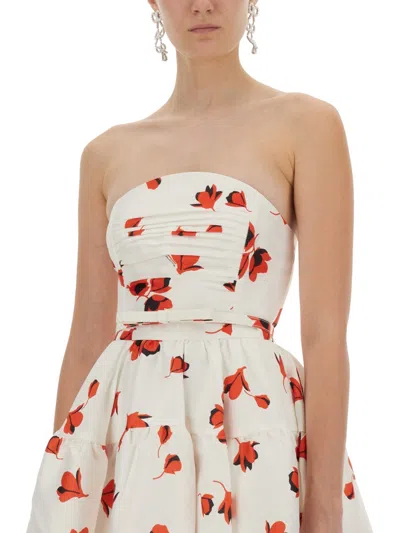 Self-portrait Floral-print Midi Dress With Fitted Bodice In White