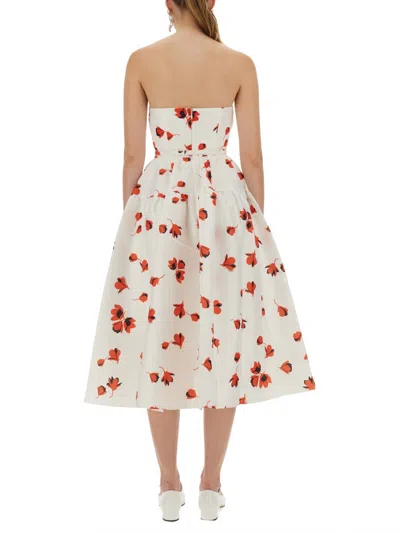 Self-portrait Floral-print Midi Dress With Fitted Bodice In White