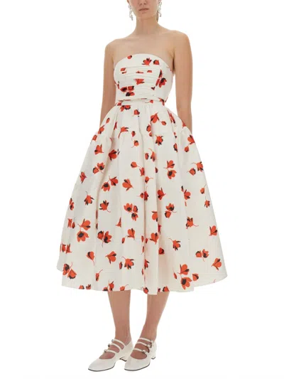Self-portrait Floral-print Midi Dress With Fitted Bodice In White