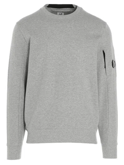C.p. Company Gray Diagonal Raised Fleece Crewneck Lens Sweatshirt In Gray