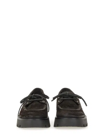 Alexander Wang Brown Waxed Suede Carson Boat Loafers In Brown