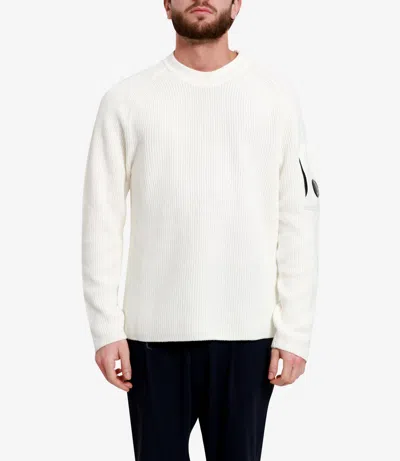 C.p. Company Sea Island Gauze White Cotton Sweater In White