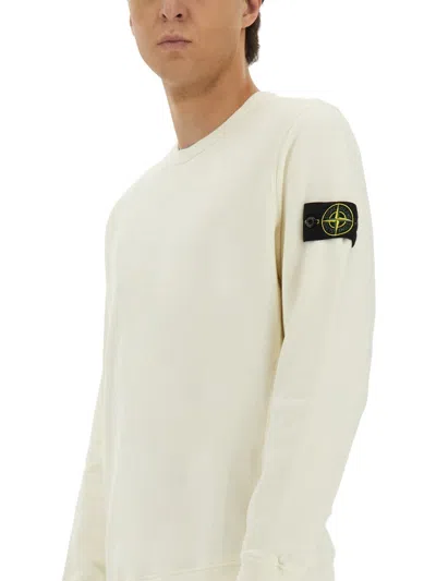 Stone Island Wool Blend Sweatshirt With Iconic Logo Patch And Timeless Design In White