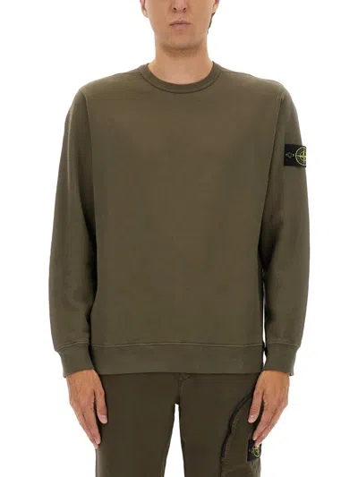 Stone Island Crew Neck Sweater Ribbed Cuffs In Animal Print