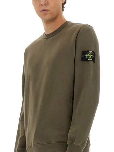 Stone Island Crew Neck Sweater Ribbed Cuffs In Animal Print