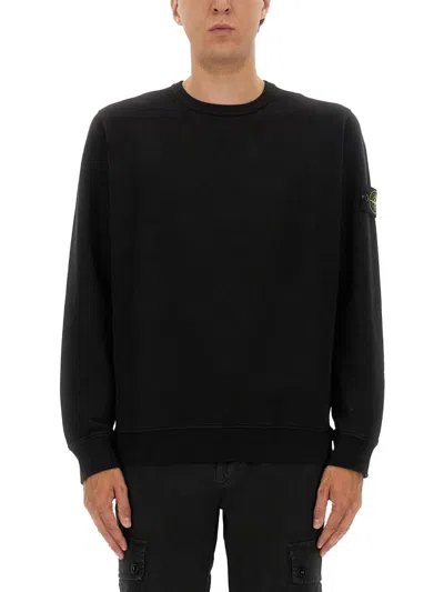 Stone Island Cotton Sweatshirt With Removable Logo Patch In Black