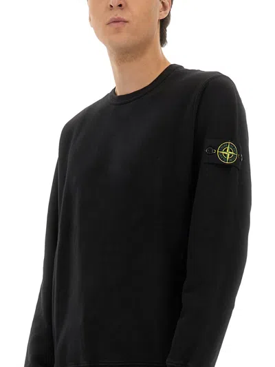 Stone Island Cotton Sweatshirt With Removable Logo Patch In Black