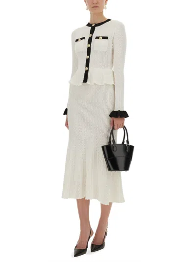 Self-portrait White Midi Dress In Pointelle Knit Self Portrait In White